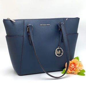 MICHAEL KORS CHARLOTTE LARGE TOP ZIP TOTE NAVY